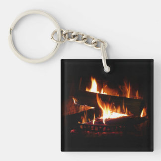 Fireplace Warm Winter Scene Photography Key Ring