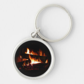 Fireplace Warm Winter Scene Photography Key Ring
