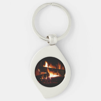 Fireplace Warm Winter Scene Photography Key Ring