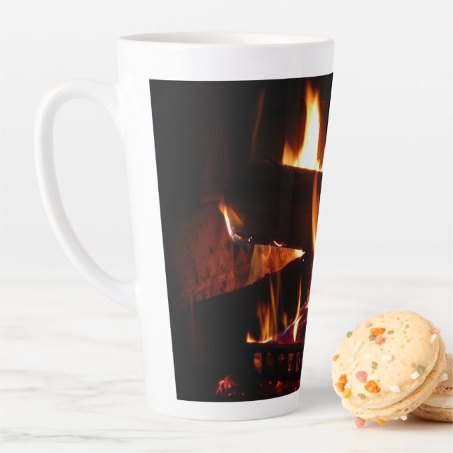 Fireplace Warm Winter Scene Photography Latte Mug (In Situ)