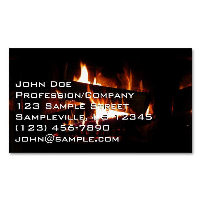 Fireplace Warm Winter Scene Photography Magnetic Business Card (Front)