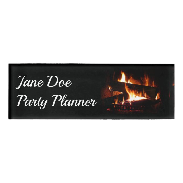 Fireplace Warm Winter Scene Photography Name Tag (Front)
