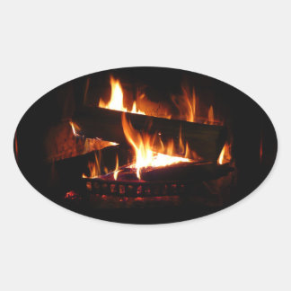 Fireplace Warm Winter Scene Photography Oval Sticker