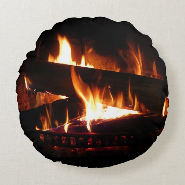 Fireplace Warm Winter Scene Photography Round Cushion (Front)