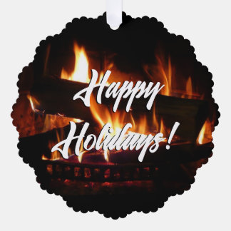Fireplace Warm Winter Scene Photography Tree Decoration Card