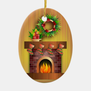 Fireplace with Stockings Ceramic Tree Decoration