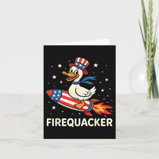 Firequacker Duck On Firecracker Funny 4th Of July  Card (Front)
