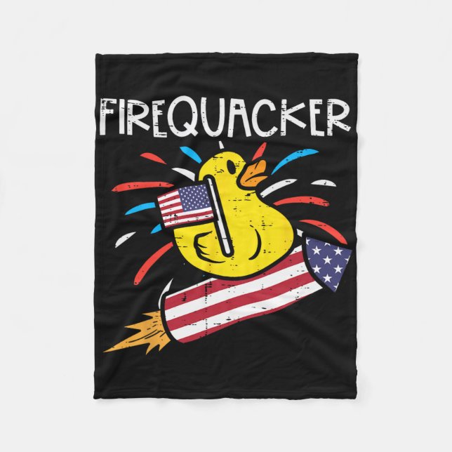 Firequacker Duck On Firecracker Funny 4th Of July  Fleece Blanket (Front)