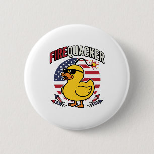 Firequacker Patriotic Duck Fireworks Vector Design 6 Cm Round Badge