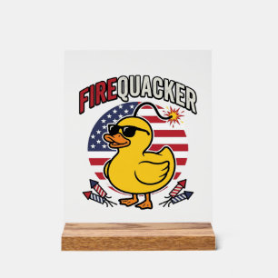 Firequacker Patriotic Duck Fireworks Vector Design Acrylic Sign