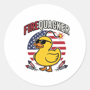 Firequacker Patriotic Duck Fireworks Vector Design Classic Round Sticker