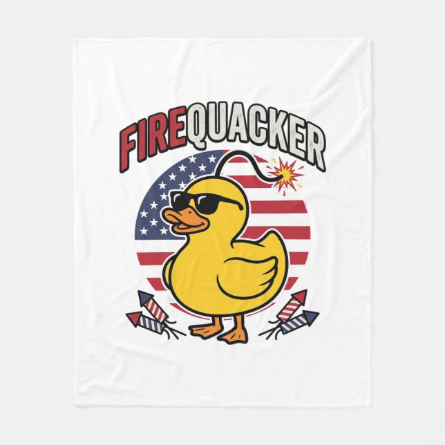 Firequacker Patriotic Duck Fireworks Vector Design Fleece Blanket (Front)