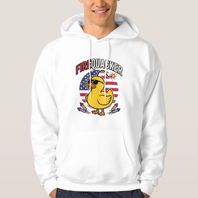 Firequacker Patriotic Duck Fireworks Vector Design Hoodie (Front)