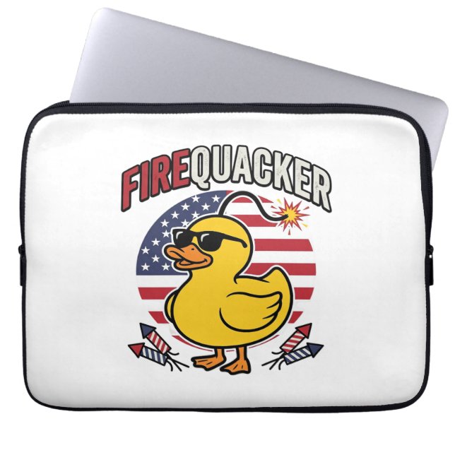 Firequacker Patriotic Duck Fireworks Vector Design Laptop Sleeve (Front)