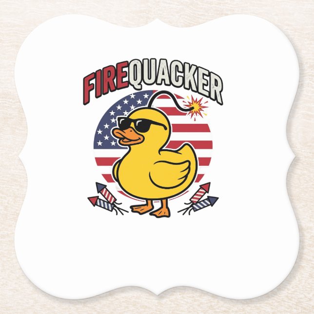Firequacker Patriotic Duck Fireworks Vector Design Paper Coaster (Front)
