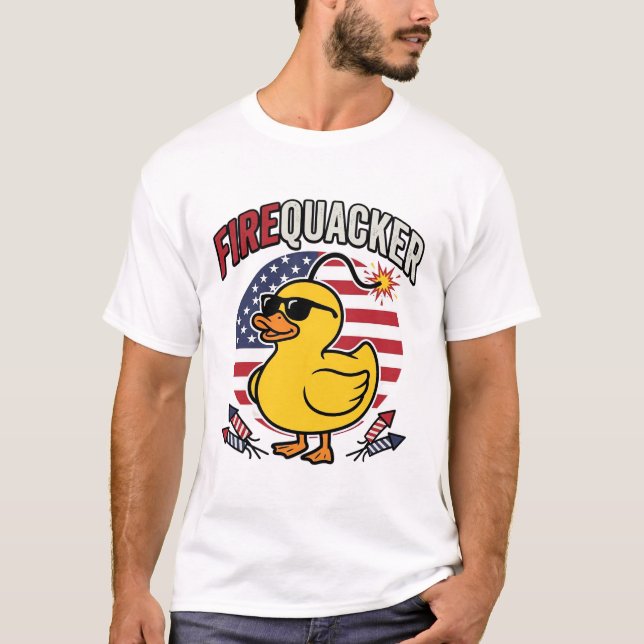 Firequacker Patriotic Duck Fireworks Vector Design T-Shirt (Front)