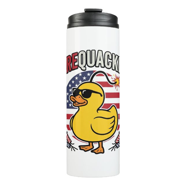 Firequacker Patriotic Duck Fireworks Vector Design Thermal Tumbler (Front)