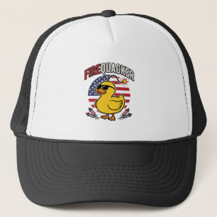 Firequacker Patriotic Duck Fireworks Vector Design Trucker Hat