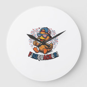 Firequacker Patriotic Duck Vintage Shirt Design_1 Large Clock