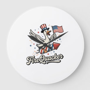 FireQuacker Patriotic Goose Vintage 4th of July De Large Clock
