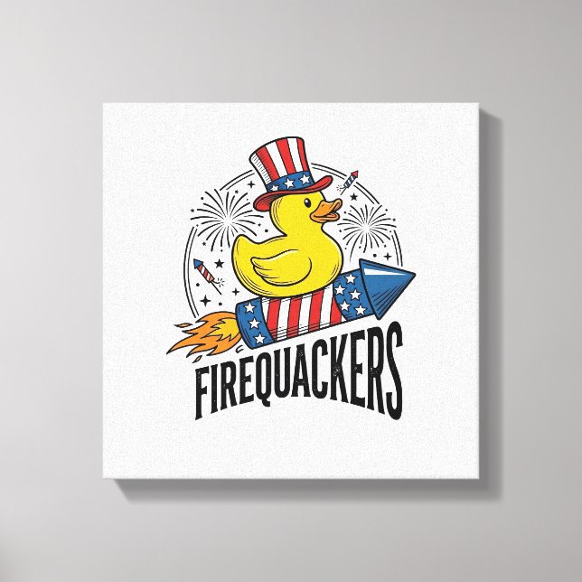 Firequackers Patriotic Duck Firework Shirt Design_ Canvas Print (Front)