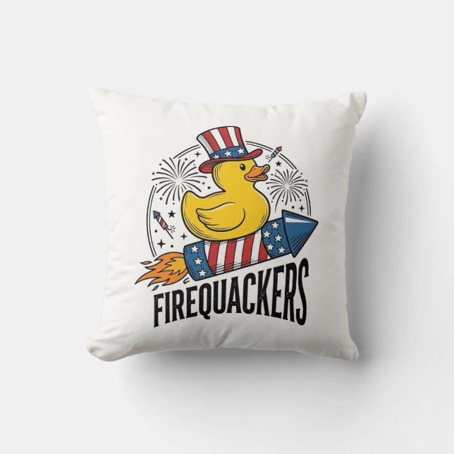 Firequackers Patriotic Duck Firework Shirt Design_ Cushion (Front)