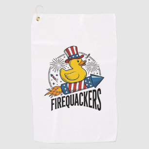 Firequackers Patriotic Duck Firework Shirt Design_ Golf Towel
