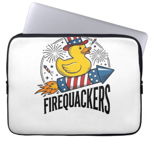 Firequackers Patriotic Duck Firework Shirt Design_ Laptop Sleeve