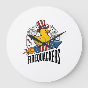 Firequackers Patriotic Duck Firework Shirt Design_ Large Clock