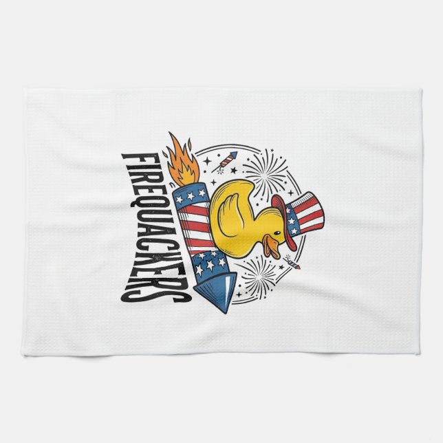 Firequackers Patriotic Duck Firework Shirt Design_ Tea Towel (Horizontal)