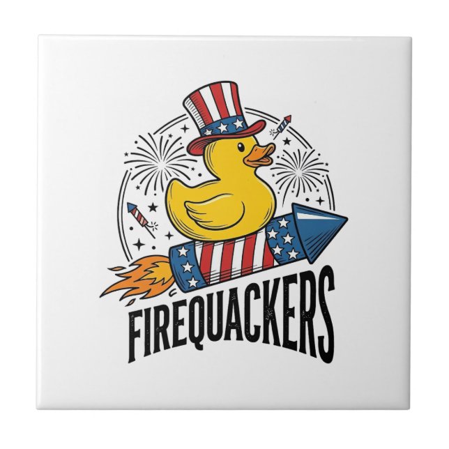 Firequackers Patriotic Duck Firework Shirt Design_ Tile (Front)
