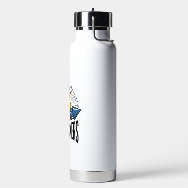 Firequackers Patriotic Duck Firework Shirt Design_ Water Bottle (Left)