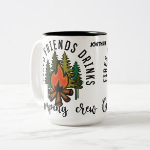 Fires, Friends, Drinks Camping Crew Two-Tone Coffee Mug
