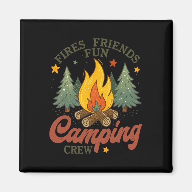 Fires Friends Fun Camping Crew Campfire Outdoor Ad Magnet (Front)