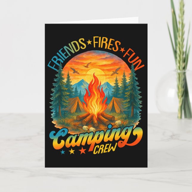 Fires Friends Fun Camping Crew Summer Camp Campfir Card (Front)