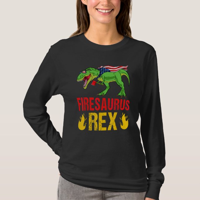 Firesaurus Rex Dinosaurs Vintage Firefighter Firem T-Shirt (Front)