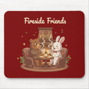 Fireside Friends Cute Bear and Rabbit Cosy Mouse Pad