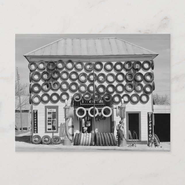 Firestone Tire Shop, 1940 Postcard (Front)