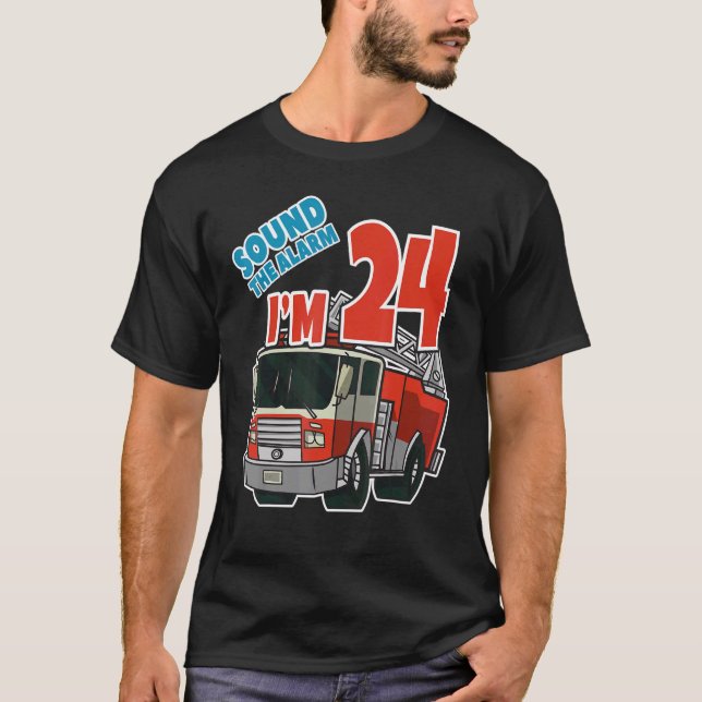 Firetruck 24th Birthday Fireman Fire Truck Boys Tw T-Shirt (Front)