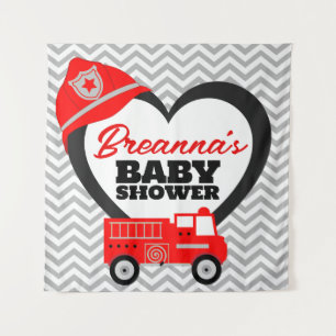 Firetruck Baby Shower Large Backdrop Tapestry