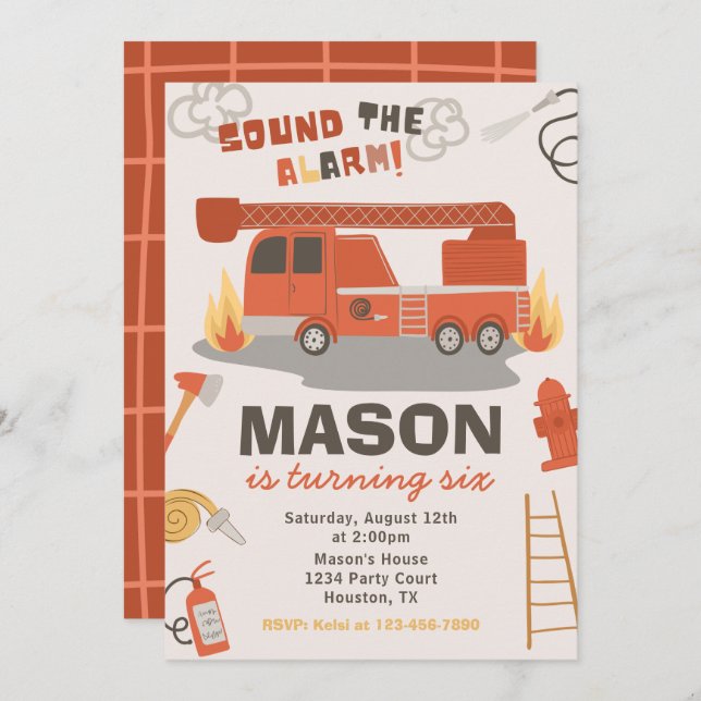 Firetruck Birthday Invitation | Fire Birthday (Front/Back)