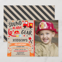 Firetruck Birthday Invitation Fireman Party