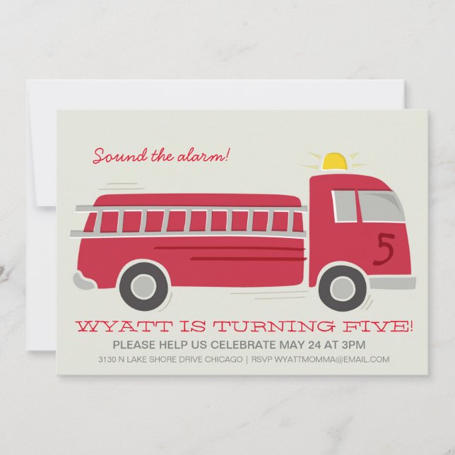 Firetruck Birthday Party Invite (Front)