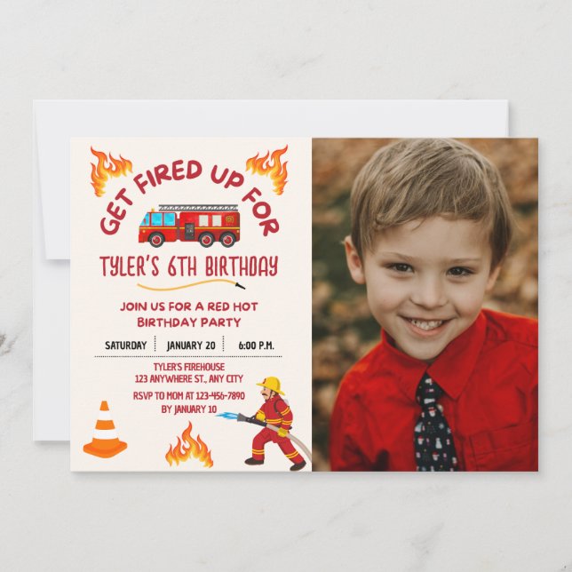 Firetruck Birthday Party Photo Invitation (Front)