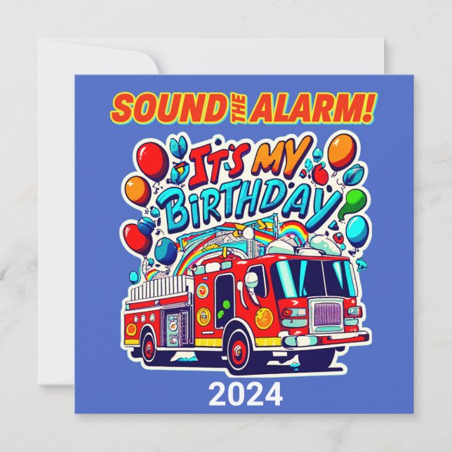 Firetruck Birthday Sound The Alarm Firefighter  Invitation (Front)