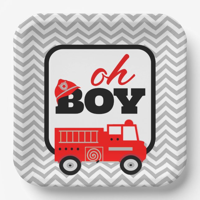 Firetruck Boy Baby Shower Party Paper Plate (Front)