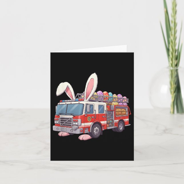 Firetruck Bunny Easter Easter Day Firefighter Boys Card (Front)
