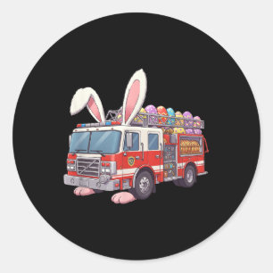 Firetruck Bunny Easter Easter Day Firefighter Boys Classic Round Sticker