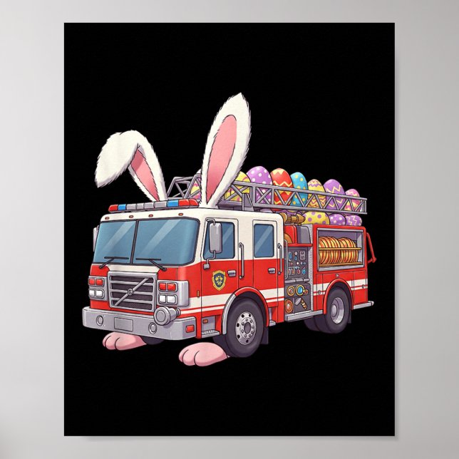Firetruck Bunny Easter Easter Day Firefighter Boys Poster (Front)