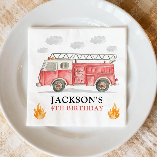 Firetruck Calling All Firefigthers Boy Birthday Napkin (Creator Uploaded)